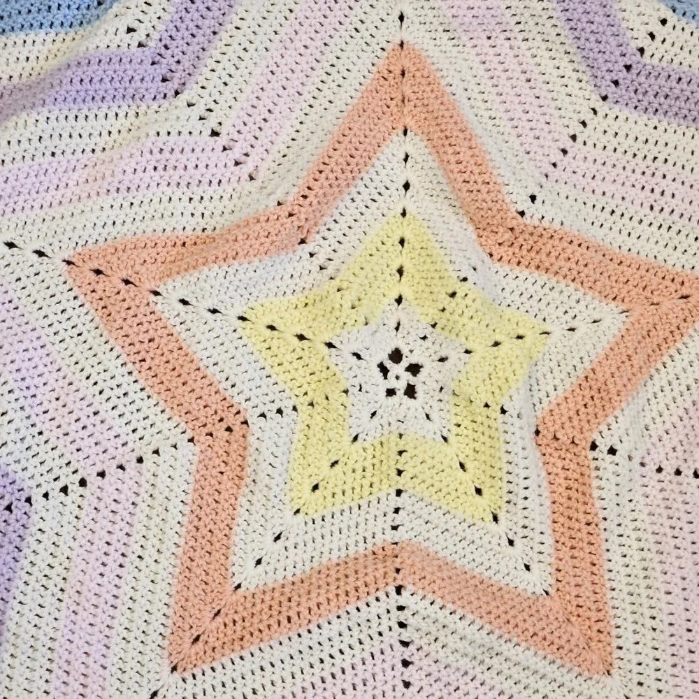 Handmade Crochet Star Baby Blanket Afghan Pastel Rainbow  53
